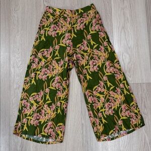 Rachel Zoe Green Floral Linen Pants